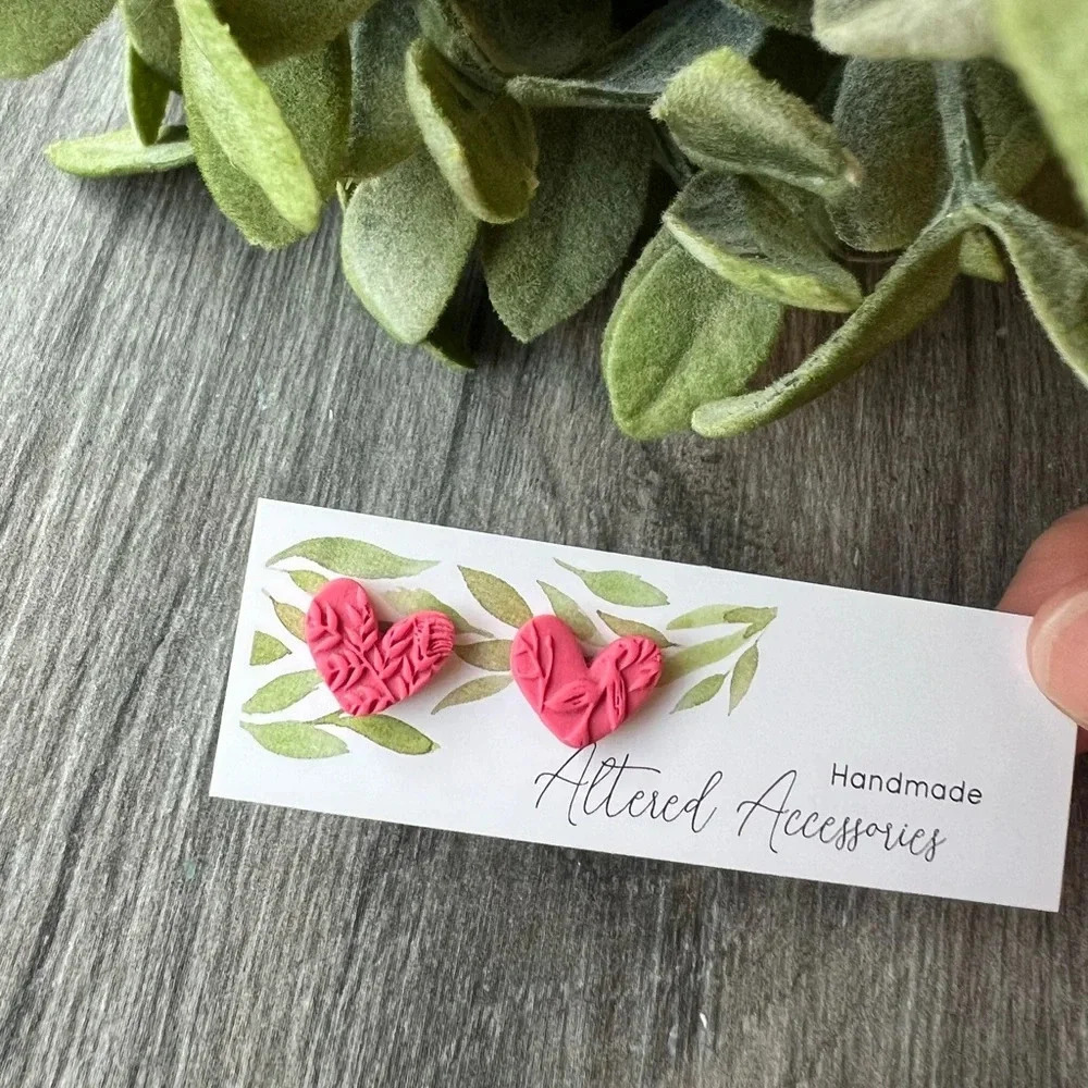 2/$10 Handmade- Leaf Print Mini Hearts